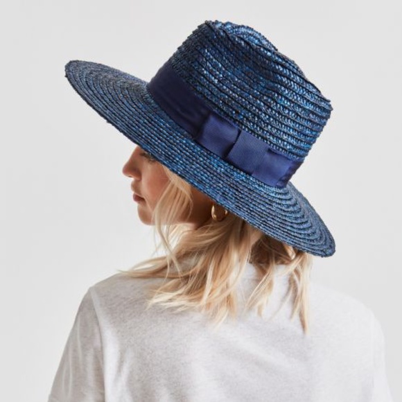 BRIXTON - Joanna Navy Blue Straw Hat Brixton Joanna Hat - Pacific Blue - Bottes et Baskets main image 4